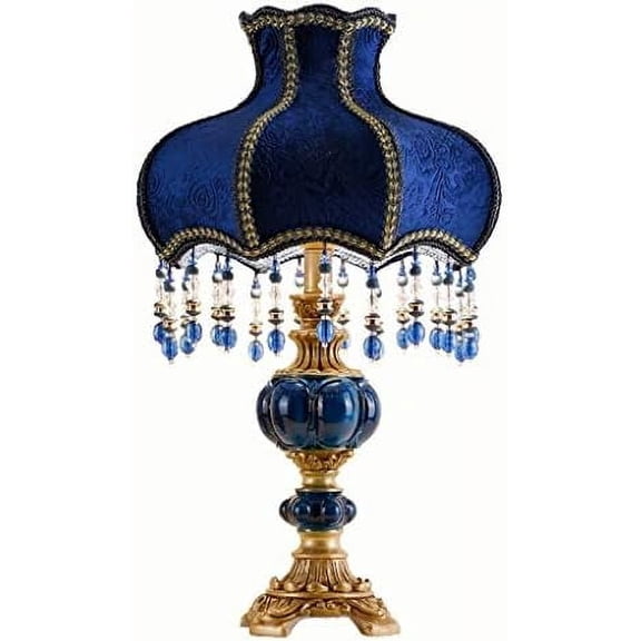 Victorian Style Table Lamp Blue Fabric Lampshade Hand-Made Antique Varnished Resin Lampbody Small Lamp for Living Room Bedroom,13 in W, 21.6 in H (Q2)$$Tools & Hardware Other