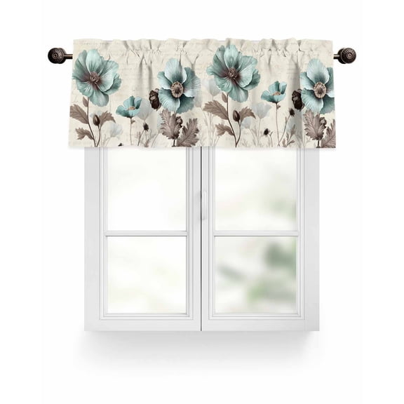 Victorian Style Valances for Windows Vintage Blue Flowers Broccoli Valance Rod Pocket Light Filtering Short Window Treatments Curtains for Kitchen Bathroom Living Room Bedroom, 1 Panel, 54 x 18 Inch