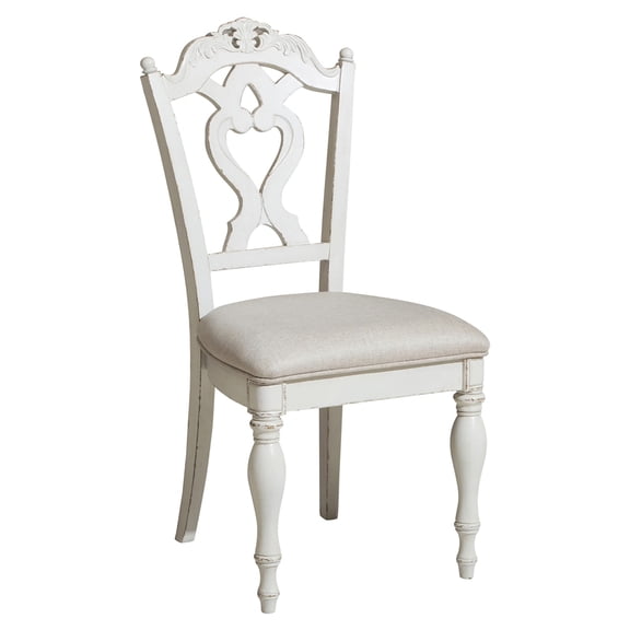 Victorian Style Writing Desk Chair with Engraved Backrest, Antique White- Saltoro Sherpi