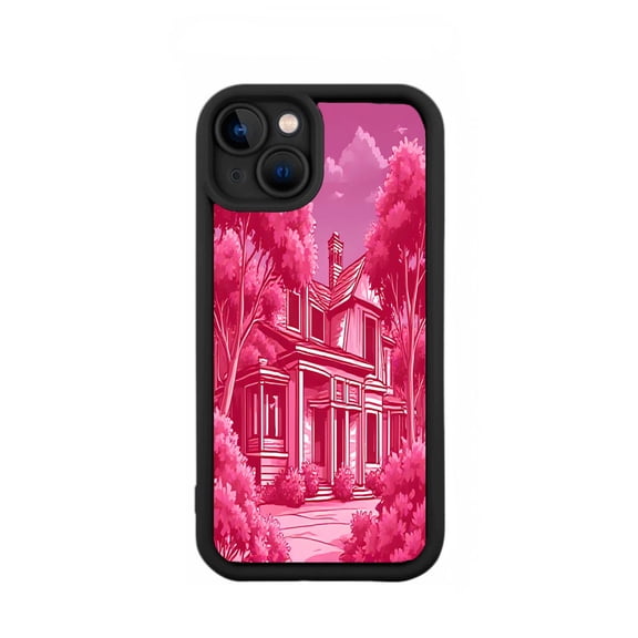 Victorian - Style iPhone 15 Case - Lightweight Yellowing Resistant Artistic Pink & White Design with Foliage & Intricate Details