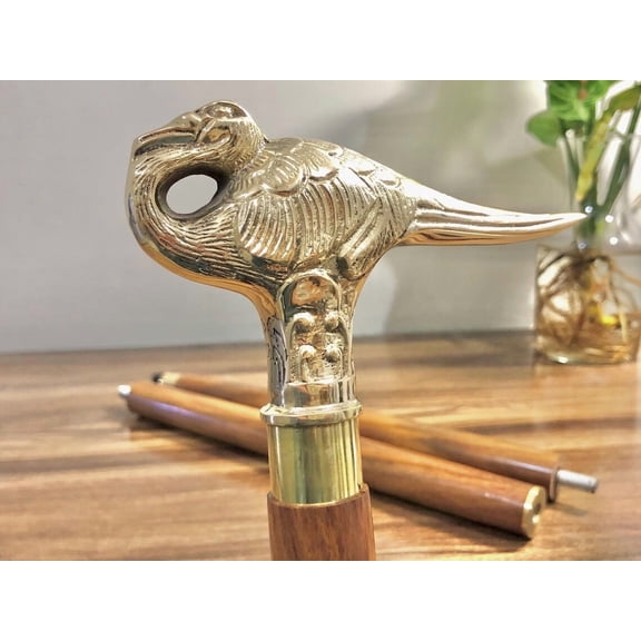 Victorian Swan Walking Stick: Handcrafted Brass Handle, 37" Steampunk Cane