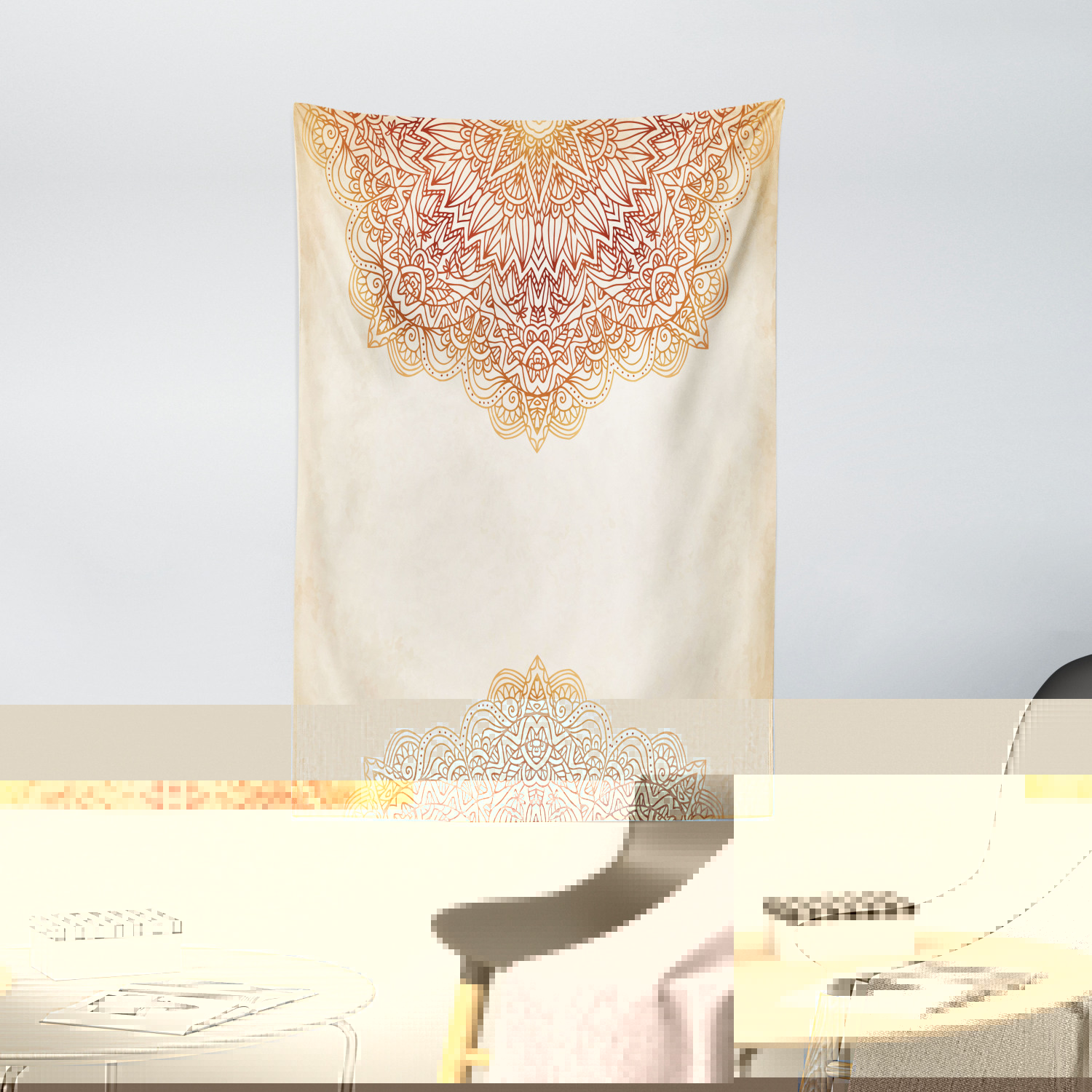 Victorian Tapestry, Artistic Oriental Vintage Ornate Pattern Ethnic Henna Style Mandala Artwork Print, Wall Hanging for Bedroom Living Room Dorm Decor, 40W X 60L Inches, Beige, by Ambesonne