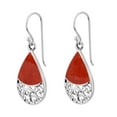 thumbnail image 1 of Victorian Teardrop Filigree Wave Red Coral Sterling Silver Dangle Earrings, 1 of 5