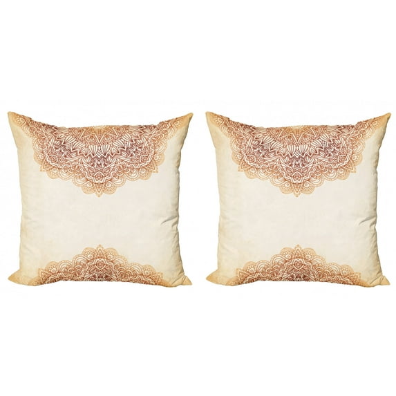 Ambesonne Mandala Throw Pillow Cover 2 Pack, Oriental Vintage Art, 20", Beige and Burnt Orange