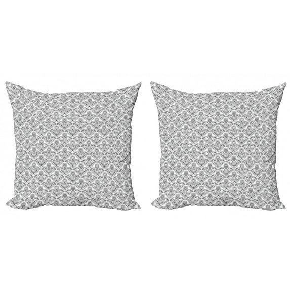 Victorian Throw Pillow Cushion Cover Pack of 2, Simplistic Outline Baroque Monochrome Grotesque Motif Repetition, Zippered Double-Side Digital Print, 4 Sizes, Charcoal Grey White, by Ambesonne