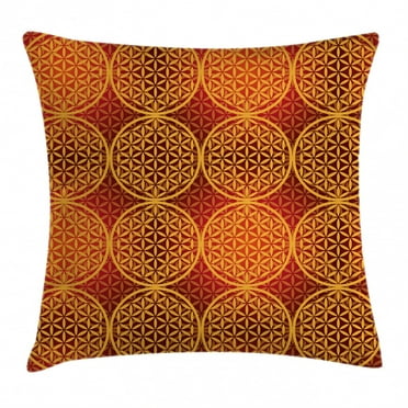 Victorian Throw Pillow Cushion Cover, Vintage Style Flower of Life with Medieval Tones Rococo Baroque Esoteric Motif, Decorative Square Accent Pillow Case, 16 X 16 Inches, Marigold Red, by Ambesonne
