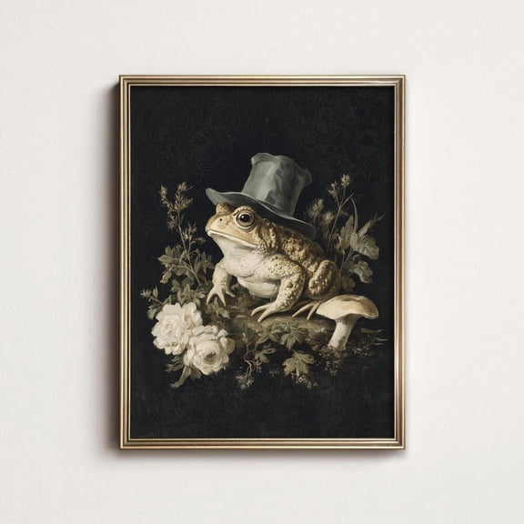 Victorian Toad Wall Art Print, Vintage Frog Portrait Dark Academia Decor