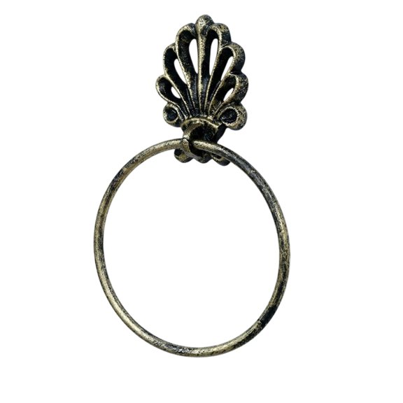 Victorian Towel Loop, Antique & Scallop Shell Design, Heavy Duty Cast Iron Towels Loop Wall Mounted Hand Towel Hanger for Bathroom Kitchen Hotel, Bronze Gold