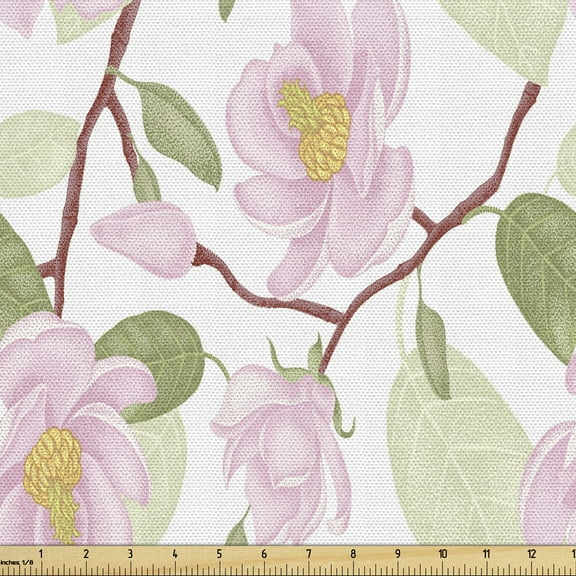 Ambesonne Victorian Fabric by the Yard Upholstery, Magnolia Branch Flowers, 5 Yards, Multicolor