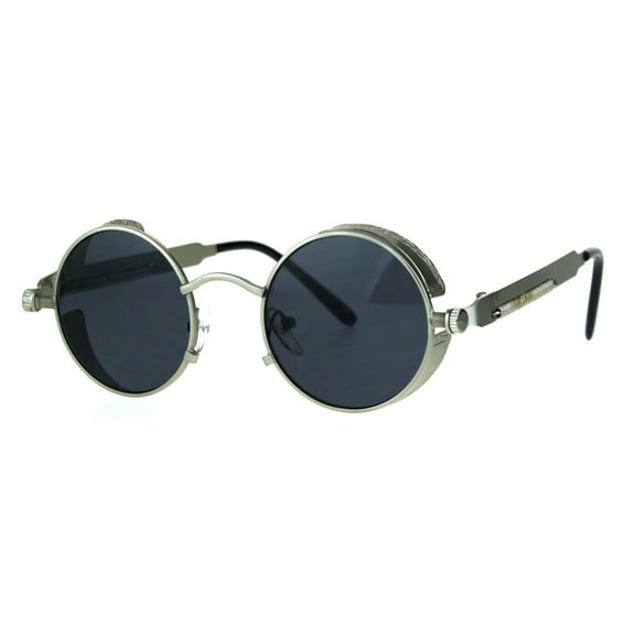 Victorian Vampire Steampunk Round Circle Lens Vintage Style Metal Sunglasses Silver Black