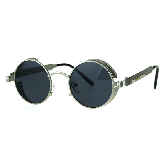 Victorian Vampire Steampunk Round Circle Lens Vintage Style Metal Sunglasses Silver Black