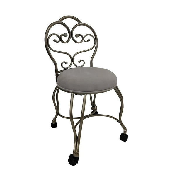 Victorian Vanity Stool with Back - Silver