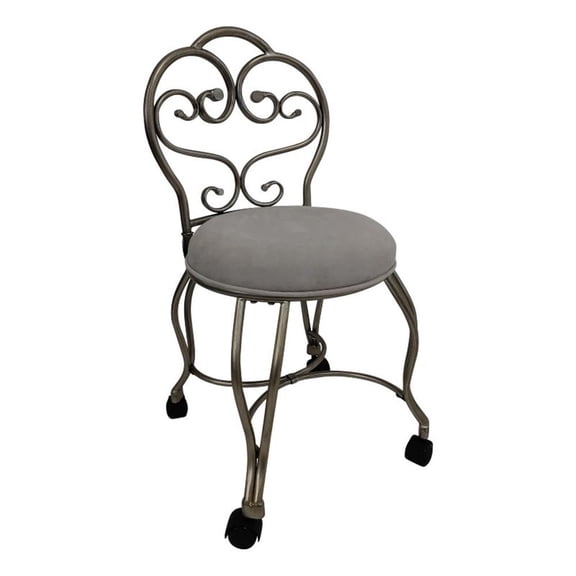 Victorian Vanity Stool with Back - Silver