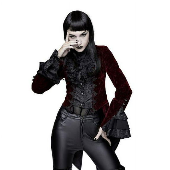 Victorian Velvet Burnout Jacket, Red - Extra Large