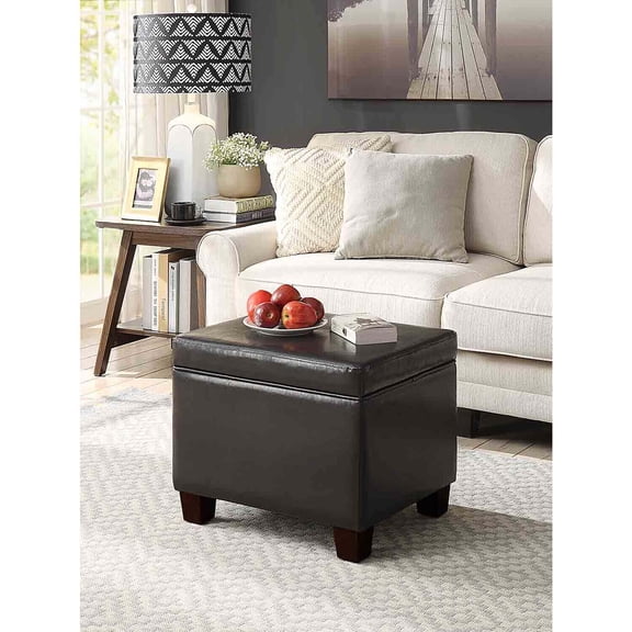 Victorian Vibes Storage Ottoman, Espresso Faux Leather, Hidden Storage, Multi-Use Footrest, Chair & Table, Pressure Hinge for Easy Access, Wood Frame