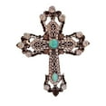 thumbnail image 1 of Victorian Vintage Turquoise Accent Silver Metal Filigree Cross Brooch Pin Religious Jewelry, 1 of 8