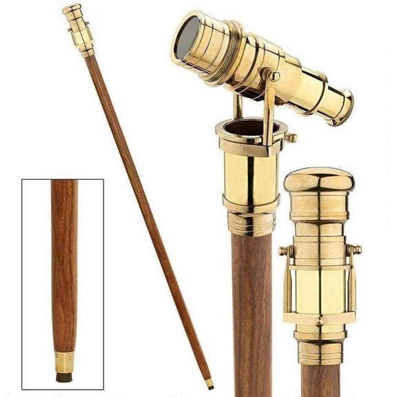 Victorian Walking Cane with Telescope Brass Handle Foldable Nautical Wooden Walking Stick Ideal Unisex Walking Stick