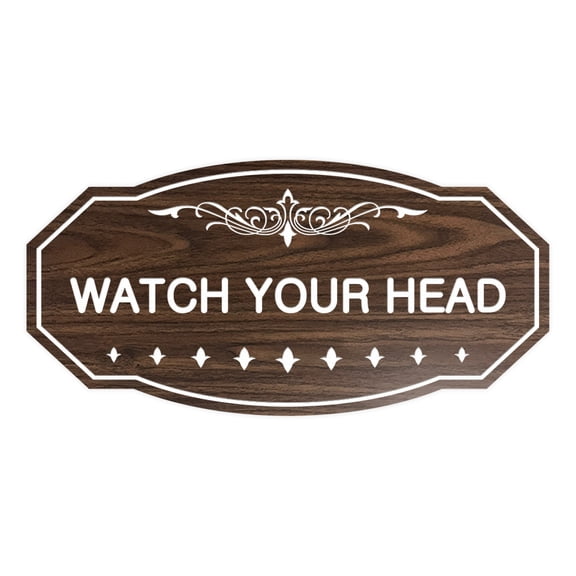Victorian Watch Your Head Sign (Walnut) - Large 5" X 10"