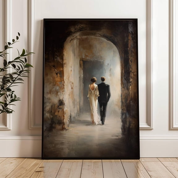 Victorian Wedding Couple Romantic Dark Academia Wall Art, Unframed Paper Poster 8x10in
