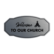 Victorian Welcome to Our Church Sign (Brushed Silver) - Small