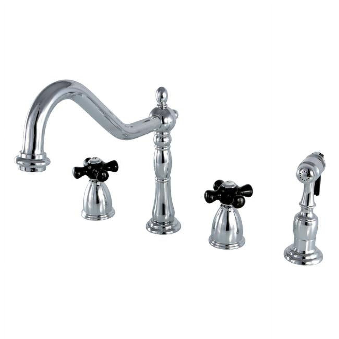 Victorian Widespread Kitchen Faucet & Brass Sprayer with Classic Cross Handle - Chrome - Walmart.com