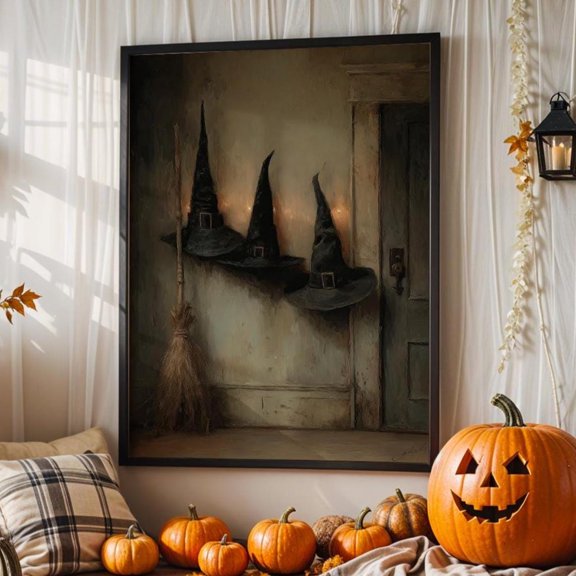 Victorian Witch Hats And Brooms Poster, Dark Gothic, F090, Unframed Poster Size 16x24