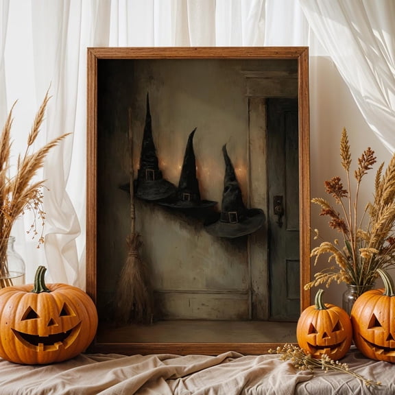 Victorian Witch Hats And Brooms Poster, Dark Gothic, Unframed Poster Size 16x24