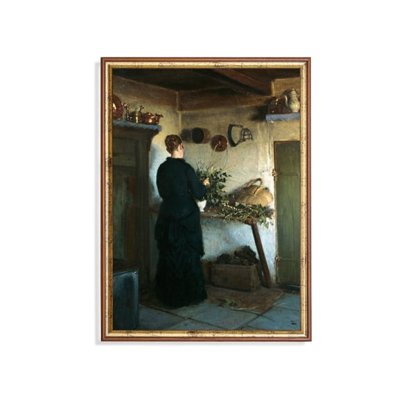 Victorian Woman Arranging Flowers Print Poster Rustic Cottage Kitchen Art, Size 16x24 UNFFRAMED F03.1.7l1162