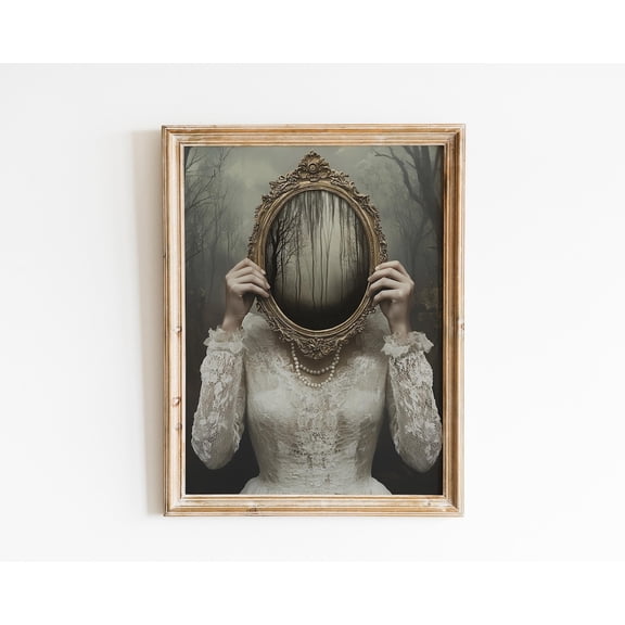 Victorian Woman With Mirror,Baroque Wall Art, Dark Academia Decor,Renaissance Art Posters, Dark Moody Antique Art,Dagger Poster,Altered Poster, F03-Q, 8x12 UNFRAMED