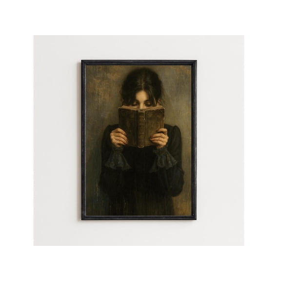Victorian Woman Reading Art Poster: Moody Gothic Librariancore, Unframed Poster Size 8x12