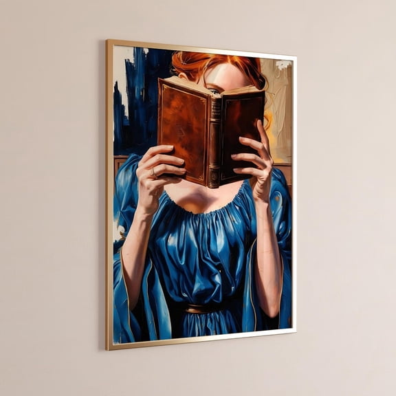 Victorian Woman Reading Library Wall Art, Unframed Paper Print Size 12x18