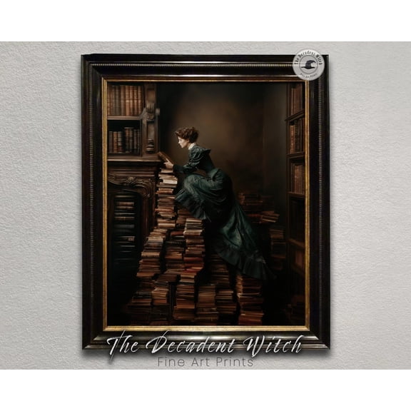 Victorian Woman Reading On Books Wall Art Print, Unframed Paper Poster 8x10in