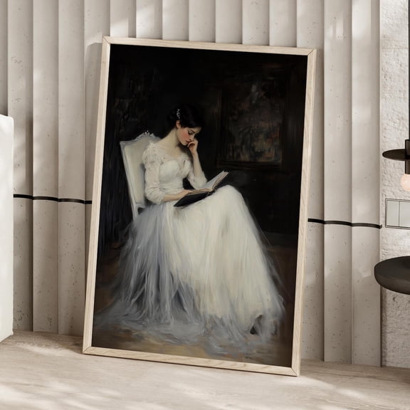 Victorian Woman Reading Portrait Wall Art, Elegant Rustic Vintage Decor, Unframed Paper Print Size 8x12