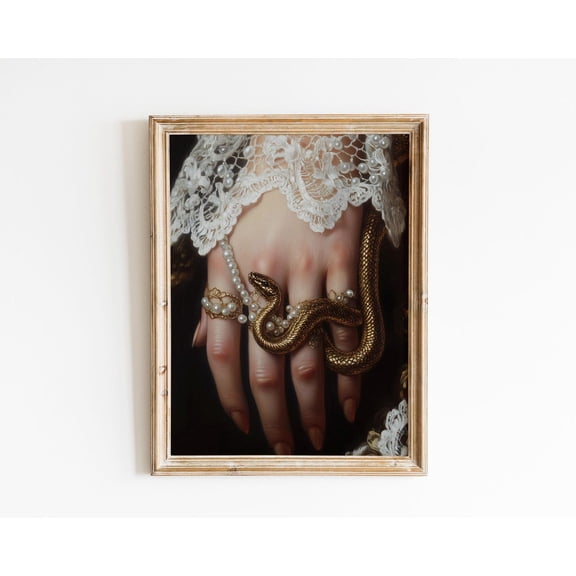 Victorian Woman With Snake, Baroque Wall Art, Dark Academia Decor,Renaissance Art Posters, Dark Moody Antique Art,Dagger Poster,Altered Poster, F038.8, 8x12 UNFRAMED