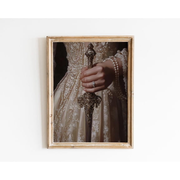 Victorian Woman With Sword,Baroque Wall Art, Dark Academia Decor,Renaissance Art Posters, Dark Moody Antique Art,Dagger Poster,Altered Poster, F03-D, 24x36 UNFRAMED