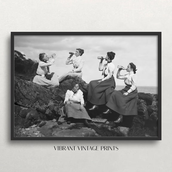 Victorian Women Drinking Beer Black White Poster UNFRAMED PAPER POSTER, Home Decor