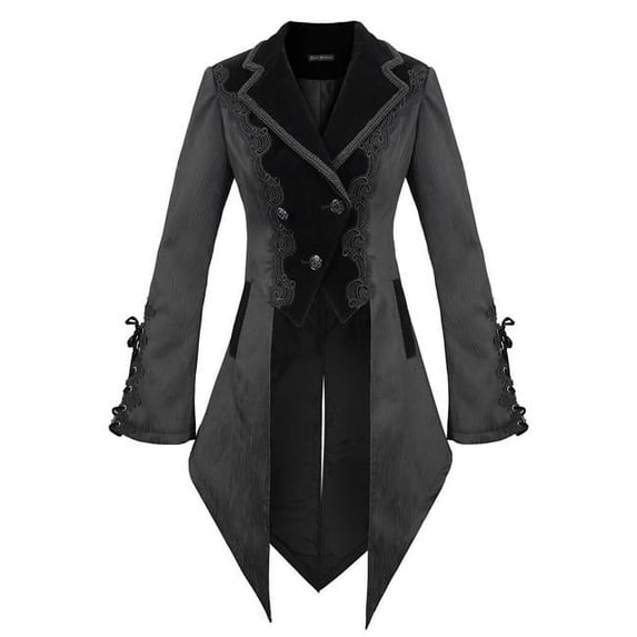 Victorian Women Jacket with Embroidery, Black - Medium
