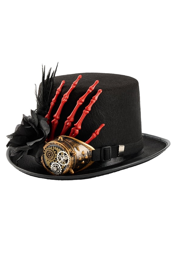 Victorian Wool Top Hat With Goggles Skeleton Hand Tall Hat For Carnivals Cosplay Theme Event Celebration Halloween Props