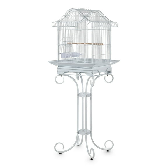 Victorian Wrought Iron Bird Cage with Stand – Heavy-Duty Split Design Aviary with Non-Toxic Finish – Includes Removable Tray & 4 Bowls for Parakeets & Cockatiels , White