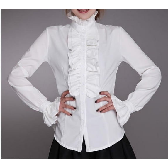 Victorian by Victorian High Neck Frilly Ruffle Blouse, Long Sleeve Top, Women's