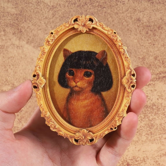 Victorian decor, Cat decor for Cat Lovers, Kitchen decor and Accessories, 4X3 in, Carved Wooden Frame, Oval Print, Magnetic, 1 Pc