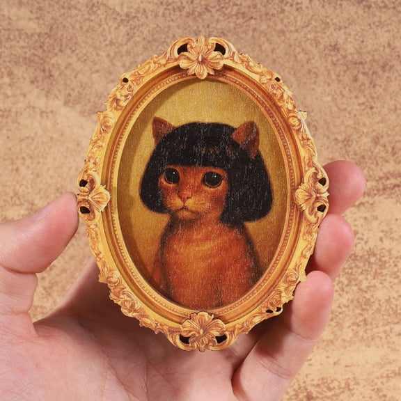Victorian decor, Cat decor for Cat Lovers, Kitchen decor and Accessories, 4X3 in, Carved Wooden Frame, Oval Print, Magnetic, 1 Pc