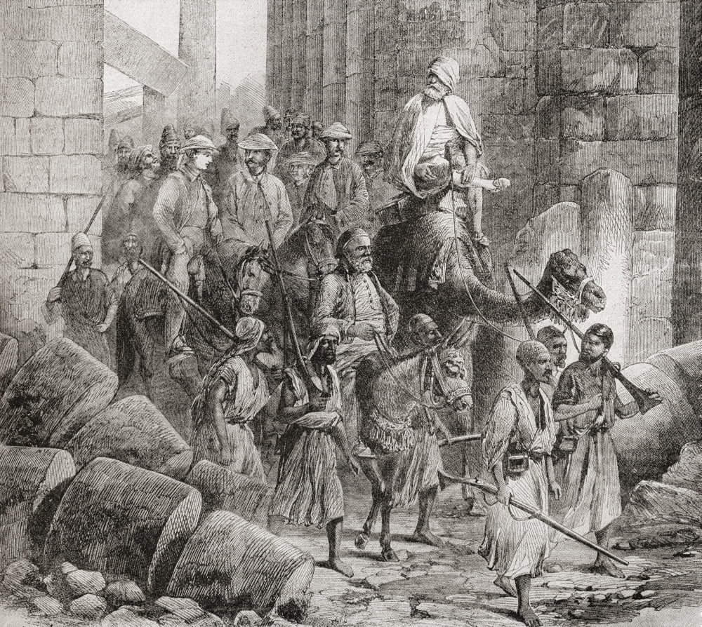 Victorian tourists at The Hall of Columns or Hypostyle Hall Karnak Egypt in the 19th century From Edward VII His Life and Times published 1910 Canvas Art - Ken Welsh Design Pics (28 x 26)