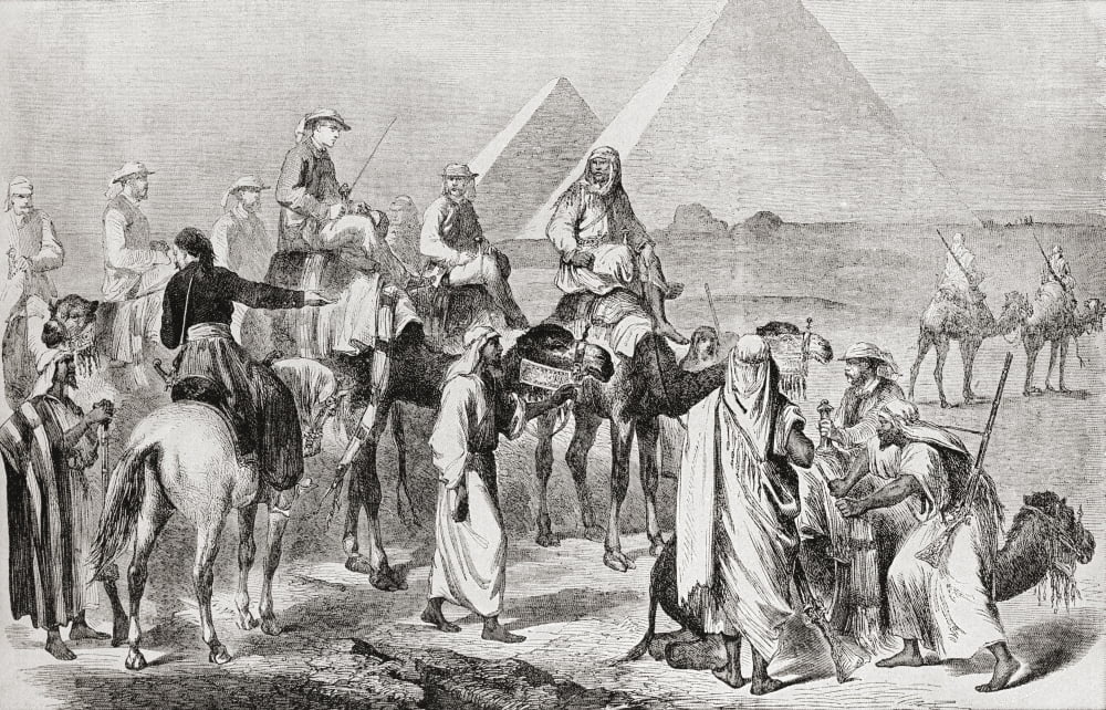 Victorian tourists at the pyramids of Giza Egypt in the nineteenth century From Edward VII His Life and Times published 1910 Canvas Art - Ken Welsh Design Pics (34 x 22)