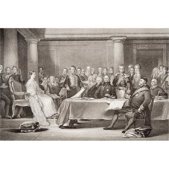Victorias First Council. Kensington Palace 21 June 1837 Engraved by F Fraenkel Poster Print, Large - 36 x 24