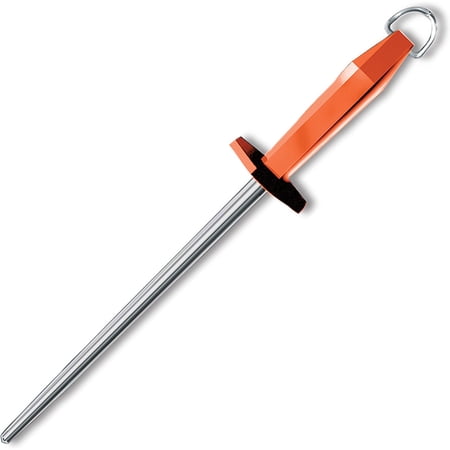 Victorinox 10" Steel Sharpener, Round, Polished Cut, Red/orange Handle