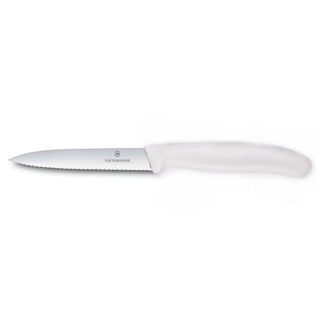 Victorinox 3.25 Inch Paring Knife  Razor Sharp Serrated Edge – Spear Point  Tip – Ergonomic Swiss Classic Handle – White Handle 