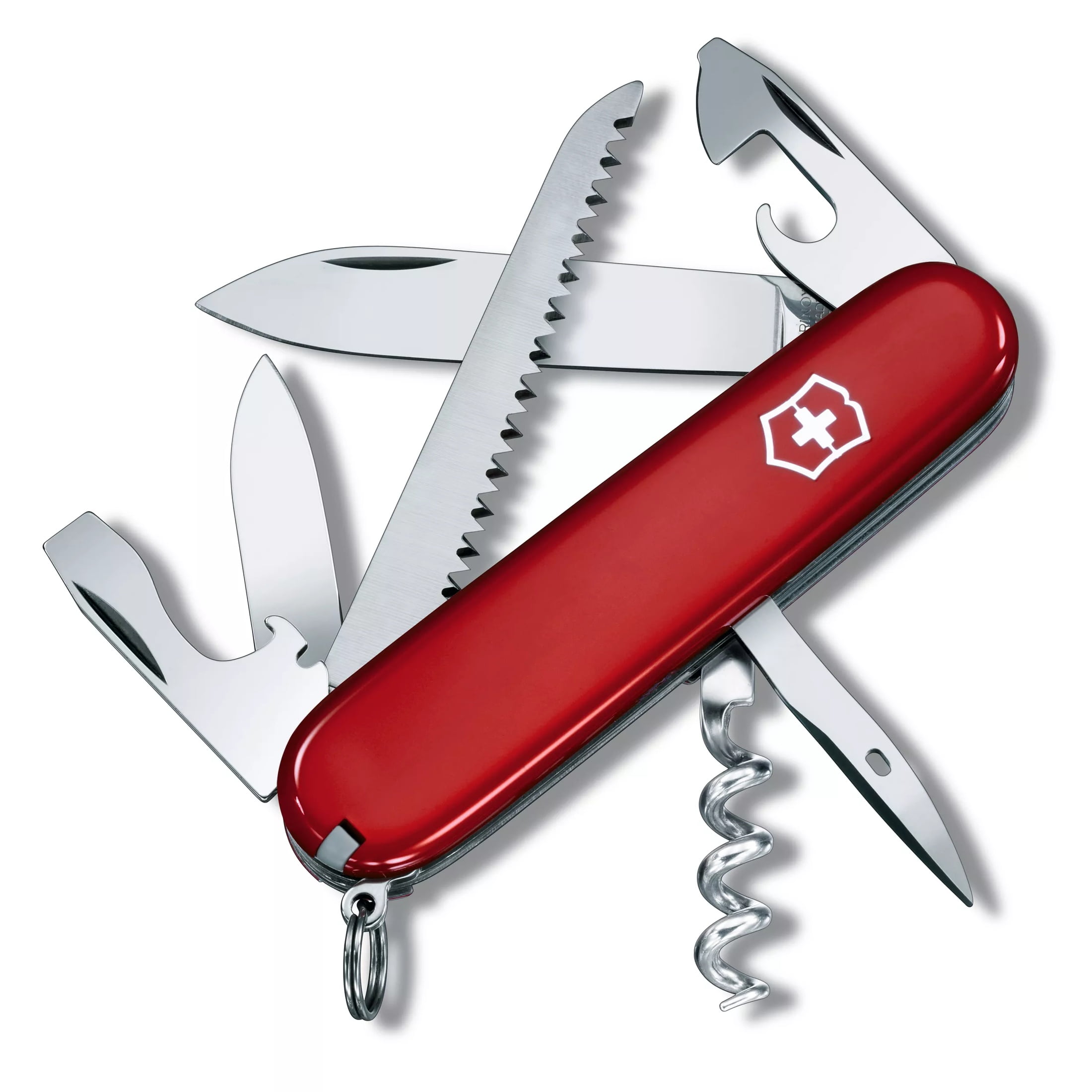Victorinox Camper Swiss Army Knife, 13 Function Pocket Knife with Large Blade, Screwdriver, Tweezers and Wood Saw - Red, Blister