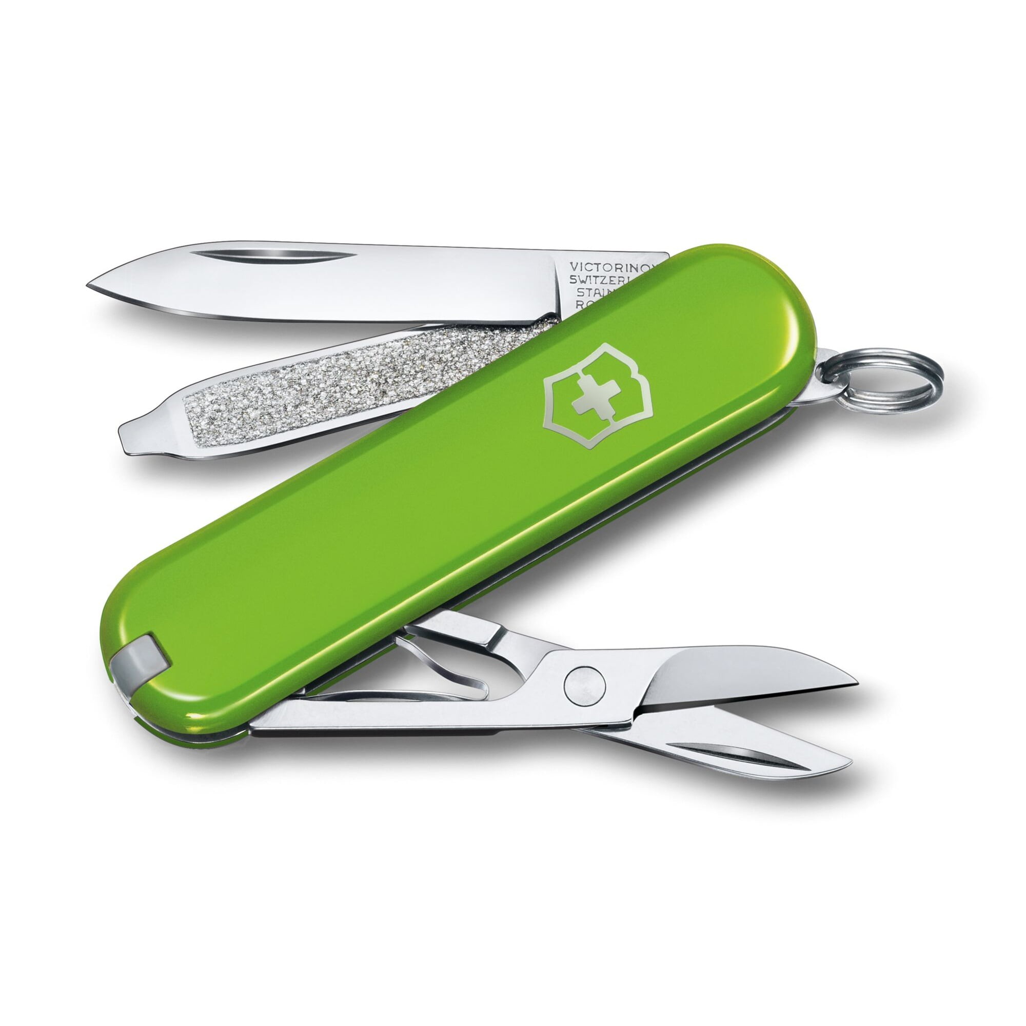 Victorinox Classic SD Swiss Army Knife, Compact, 7 Functions, Swiss Made Pocket Knife with Small Blade, Screwdriver and Key Ring - Green, Blister