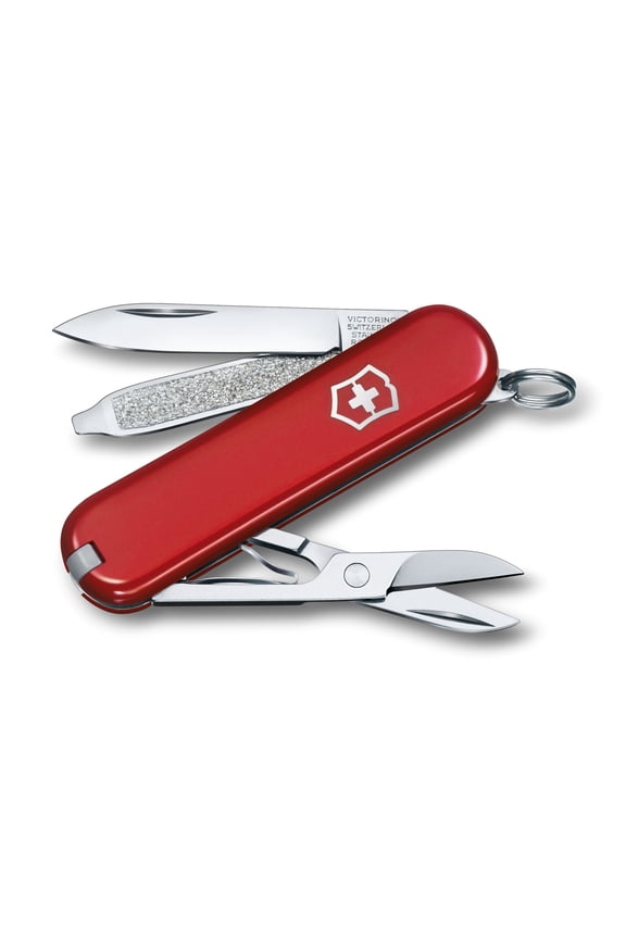 Classic SD Swiss Army Knife, Compact, 7 Functions, Swiss Made Pocket Knife with Small Blade, Screwdriver and Key Ring - Red, Blister